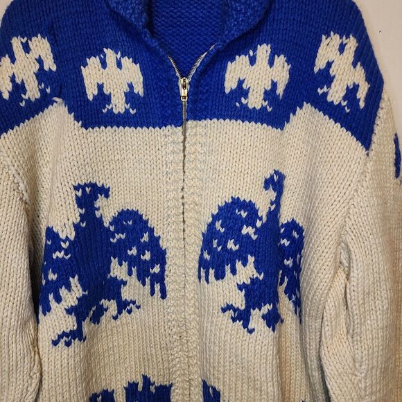 Vintage Thunderbird Sweater Wool Shawl Collar Cowichan Cardigan Sweater Full Zip - Picture 3 of 10